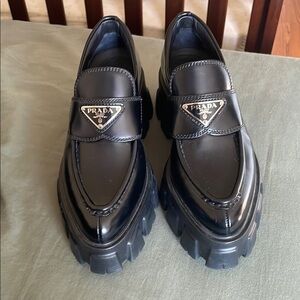 Prada Black Chunky Loafers with Logo Badge